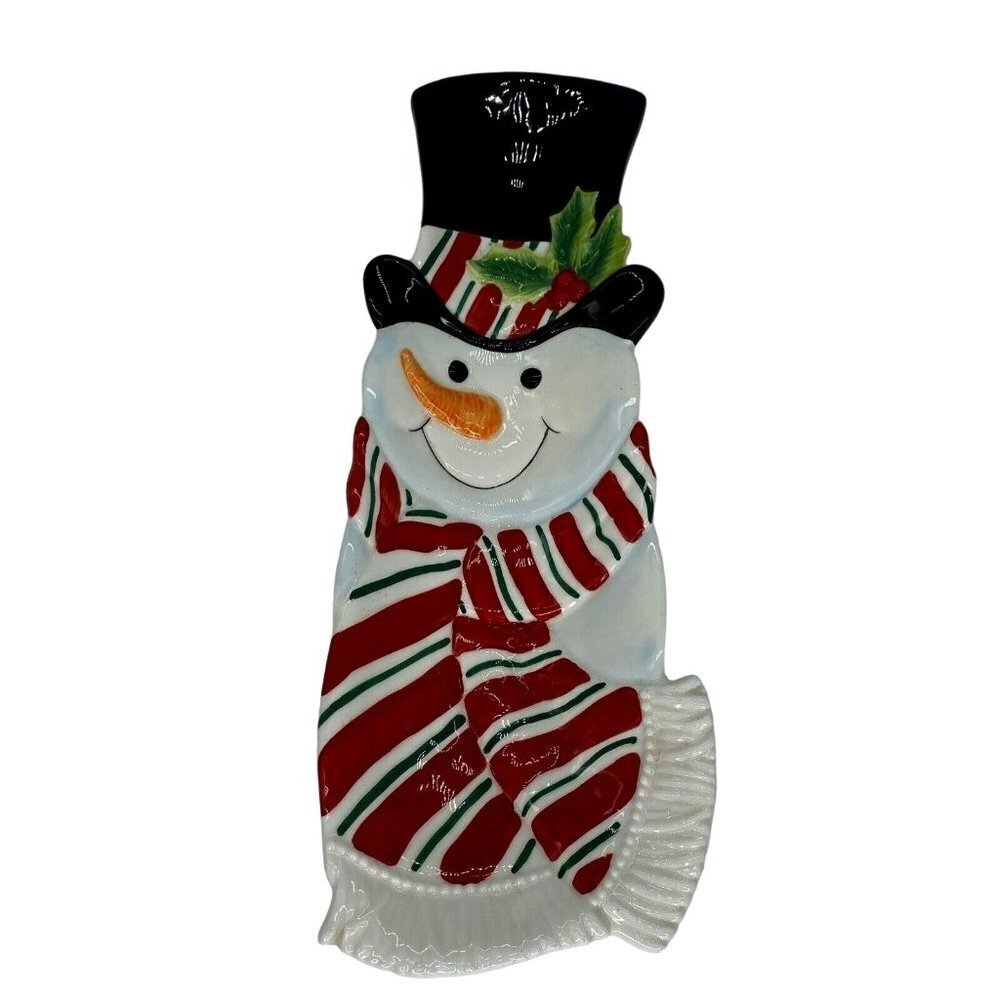 VTG Y2K Fitz & Floyd Christmas Snowman Platter‎ 13x5 Ceramic Snack Therapy Decor